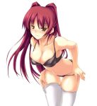  1girl :3 bra breasts brown_eyes cleavage duplicate hentai kousaka_tamaki lingerie long_hair panties panty_pull red_hair soba_(saz) solo thighhighs to_heart_2 underwear underwear_only 