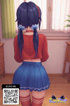 1girl 1girl 1girl ai_generated ass black_hair blue_skirt choker clothing crop_top curtains day from_behind hair_ornament hair_scrunchie hairband indoors legwear littlehentai long_hair long_sleeves looking_at_viewer low_twintails miniskirt miside mita plant pleated_skirt ponytail red_choker red_hairband red_scrunchie red_shirt red_skirt red_thighhighs savitar savitar_(artist) school_uniform scrunchie shirt skindentation skirt standing stockings striped table thigh_gap thighs tied_hair twin_tails window wooden_floor zettai_ryouiki