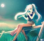 1girl album_cover blue_eyes chinese_clothes cover hair_ribbon hentai long_hair mabinogi moon nao nao_(mabinogi) ribbon solo thighhighs twintails watermark white_hair zettai_ryouiki