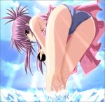 ass bent_over chikage_(sister_princess) hentai legs long_hair ocean purple_hair sea sister_princess swimsuit water wet