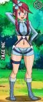 1_girl 1girl alluring blue_eyes clothed creatures_(company) female female_abs female_human female_only fuuro_(pokemon) game_freak gym_leader human humans_of_pokemon kageta looking_at_viewer nintendo outdoor outside pokemon pokemon_(anime) pokemon_(game) pokemon_black_2_&_white_2 pokemon_black_and_white pokemon_bw pokemon_bw2 red_hair skyla_(pokemon) solo standing zage_inc