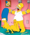 2011 bondage cartoon_avenger cum cum_on_shoulder cumshot feet footjob homer_simpson lisa_simpson marge_simpson the_simpsons yellow_skin