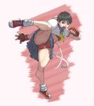 1girl bad_id bandanna bloomers buruma capcom footwear futoshi headband high_kick kasugano_sakura kick kicking loose_socks school_uniform serafuku shoes sneakers socks solo street_fighter underwear upskirt