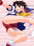  1girl ass bloomers buruma capcom kasugano_sakura open_mouth pussy school_uniform seifuku serafuku shinama short_hair skirt solo street_fighter streetfighter underwear uniform 