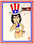  4th_of_july american_flag_bikini angry bigtyme black_hair breasts cleavage danny_phantom funny goth hat i_want_you lipstick poster_art print_bikini purple_eyes samantha_manson short_hair solo_female top_hat 