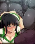 1girl aqua_eyes ass ass_grab big_breasts black_hair blush breast_press breasts censored cleavage cum cum_in_mouth doggy_position fur glasses gorilla group_sex hair hairu interspecies lipstick long_hair love male/female nico_robin one_piece penis rape saliva sex solo_focus sweat