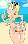  beach bikini blonde_hair butt_sticker darkdpx3 green_bikini leni_loud lincoln_loud looking_at_another looking_back looking_back_at_another the_loud_house 