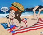 4th_of_july american_flag_bikini ass beach bigtyme bikini breasts dan_vs. freckles hat hortense ocean print_bikini soda solo topless wide_hips