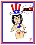  4th_of_july american_flag_bikini angry bigtyme black_hair breasts cleavage danny_phantom funny goth hat i_want_you lipstick poster_art print_bikini purple_eyes samantha_manson short_hair solo_female top_hat 