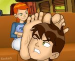 ben_10 ben_tennyson brown_hair cartoon_network cousins earrings feet feet_on_face foot_fetish foot_focus forced green_eyes gwen_tennyson hairclip incest kaskarb orange_hair young