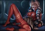 anus ass big_breasts bloocarrot bloocarrot_(artist) breasts erect_nipples female hairless_pussy huge_breasts lightsaber looking_at_viewer necklace nipples nude planet pussy red_skin shaak_ti space spacecraft spread_legs star_wars togruta twi'lek weapon