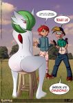 ass bubble_butt furry gardevoir green_eyes hotdesigns2 looking_down nintendo pokemon red_ass red_eyes shiny shiny_skin smile white_skin wide_hips