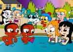 aqua_hair bikini black_hair blonde_hair bottomless brown_eyes candace_flynn crossover dark_skin disney earring el_tigre embarrassing frida_suarez funny goggles jenny_wakeman jeremy_johnson long_hair marcus my_life_as_a_teenage_robot orange_hair phineas_and_ferb pool prank public rayryan rayryan_(artist) short_hair smile stacy_hirano surprise swimsuit tenebra twin_tails xj-9