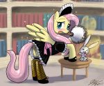 2011 angel angel_(mlp) blush equine female fluttershy fluttershy_(mlp) friendship_is_magic hasbro horse john_joseco lagomorph maid maid_outfit maid_uniform my_little_pony pegasus pink_hair pony rabbit solo wings