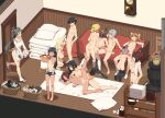 1boy 1girl 6+girls admiral_(kantai_collection) big_breasts black_hair black_legwear breasts brown_hair censored clock clothes_removed clothing completely_nude fellatio futanari futon green_hair grey_hair group_sex handjob indoors intersex kantai_collection legwear long_hair looking_at_another lying male male/female medium_breasts multiple_girls nipples nude on_floor oral orange_hair orgy penis pillow pussy sex short_hair standing stockings takemura_sessyu tekoki topless used_tissue vaginal white_legwear