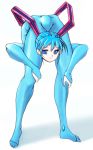  1girl aqua_eyes aqua_hair backbend blue_eyes bodysuit contortion flexible hatsune_miku miku_hatsune parody sawano_kiyoshi shiteyan&#039;yo shiteyan'yo shiteyanyo simple_background skin_tight smile solo vocaloid what white_background 