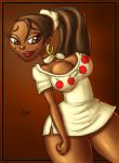 breasts brown_eyes brown_hair cleavage dark_skin dressed earring innocenttazlet leshawna lipstick mole ponytail red_lipstick shiny solo total_drama_island