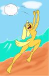  ass ball beach blonde_hair blue_eyes brandy_and_mr._whiskers brandy_harrington breasts disney dog furry looking_back nipples nude ocean solo volleyball 