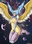    armor ass blue_eyes blush bottomless breasts closed_legs digihentai digimon erect_nipples fingering flying gloves huge_breasts mask masturbation nude nipples one_eye_closed scarf short_hair wings zephyrmon zoe_orimoto   