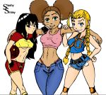  black_hair blonde_hair brown_hair cindy_mcphearson cut_off_shorts female_only jazmine_dubois ming_long-dou shorts slashysmiley the_boondocks 