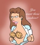 brown_hair cookies earring futurama lipstick long_hair smile solo topless