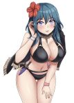  1girl alluring bikini black_bikini black_swimsuit blue_eyes byleth_(fire_emblem)_(female) edit female_only fire_emblem fire_emblem:_three_houses fire_emblem_heroes light-skinned_female light_skin nintendo official_alternate_costume patdarux solo_female swimsuit teal_hair 