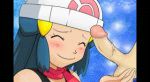 ash_ketchum blue_hair blush closed_eyes cum cum_drip cum_inside dawn erection fellatio gif hair handjob hat headgear oral penis pokemon satoshi scarf testicles tkor tkor_(artist)