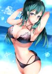 1girl alluring alternate_costume ass big_breasts bikini black_bikini black_swimsuit blue_eyes blue_hair byleth_(fire_emblem)_(female) cleavage female_only fire_emblem fire_emblem:_three_houses nintendo solo_female solo_focus source_request swimsuit tea_texiamato