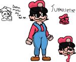 1boy 1girl black_hair boyfriend_(friday_night_funkin) brown_shoes clothed friday_night_funkin_mod gloves goomba goomba_boyfriend hat lipstick mario mario_madness marios_madness overalls red_shirt saliva_on_tongue thick_thighs thighs tongue_out turmoil_(marios_madness) turmoilette_(pixel34guy) wink