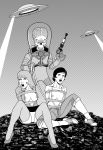  2_girls 2girls alien breasts exposed_breasts extro female_human mars_attacks martian monochrome no_bra panties partially_clothed skirt spread_legs tied ufo upskirt 