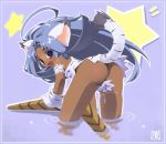 1girl alternate_color amasa_mitsunaru animal_ears ass bent_over blue_hair blush boomerang bubble_butt capcom cat_ears cat_paws cat_tail cham_cham dark_skin embarrassing long_hair no_panties paws red_ass samurai_spirits shiny shiny_skin snk solo tail tribal water