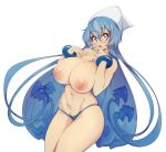 1_girl 1girl alternative_bust_size bangs blue_eyes blue_hair blue_panties blue_underwear bracelet breasts erect_nipples female female_only female_solo hair_between_eyes high_resolution huge_breasts ikamusume jewelry large_filesize long_hair matching_hair_and_eye_color navel nipples open_mouth panties pink_nipples shinryaku!_ikamusume simple_background slugbox solo squid_hat tentacle_hair topless underwear very_high_resolution very_long_hair white_background