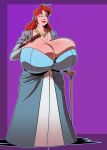  cane fan gigantic_ass gigantic_breasts green_eyes hourglass_figure lakehylia maggie milf original_character red_hair 