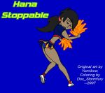 2007 ass black_eyes black_hair blue_panties cheerleader disney hana_stoppable kim_possible looking_back panties pom_poms ponytail solo yumibow