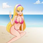 1girl beach bikini blonde_hair breasts female female_only hairband long_hair mostly_nude outdoor outside shablagooo sitting solo stella winx_club