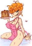 big_breasts bracelet breasts cleavage earrings ed,_edd,_'n'_eddy erect_nipples food freckles green_eyes innocenttazlet jewelry kanker_sisters lee_kanker naked_apron nipples orange_hair pancake pancakes redhead short_hair smile solo