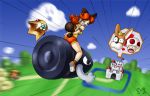 angry ayvuir_blue bondage bullet_bill earrings gag mushroom_people nintendo peril princess_daisy raccoon_ears raccoon_tail speed_lines super_mario super_mario_bros. tail tape tape_gag tapegag toad_(mario) toad_(mario_species)