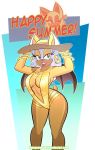 1girl adjusting_hat animal_ears anthro bat_wings big_breasts breasts cleavage earrings fangs furry hat jewelry legs looking_at_viewer makeup mascara navel one-piece_swimsuit one_eye_closed rouge_the_bat sega sling_bikini smile tail teeth thighs wings