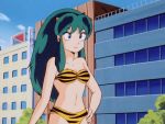  1girl alien_girl assisted_exposure bikini blue_eyes breasts cap demon_girl gif green_hair horns lum lum_invader nipples oni oni_girl pointy_ears swimsuit tagme tiger_print urusei_yatsura 