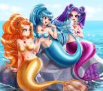 3_girls 3girls adagio_dazzle adagio_dazzle_(eg) aria_blaze aria_blaze_(eg) equestria_girls female_only friendship_is_magic long_hair mostly_nude my_little_pony older older_female outdoor outside painted_nails racoonkun sitting sonata_dusk sonata_dusk_(eg) young_adult young_adult_female young_adult_woman