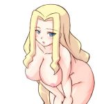  1girl bent_over big_breasts blonde_hair blue_eyes blush breasts capcom girutaabo hagane_(artist) hair huge_breasts large_breasts leaning_forward long_hair mega_man mega_man_battle_network nipples nude nude_filter photoshop princess_pride rockman rockman_exe solo very_long_hair 