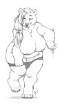 1girl anthro bear big_breasts furry long_hair monochrome nipples nora_(tasanko) panties ribbon sketch tasanko ursid wide_hips