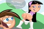 asking_for_it ass bent_over black_hair blue_eyes bottomless brown_hair bubble_butt from_behind hairband hairless_pussy hat headband long_hair looking_back mooning presenting_hindquarters pussy randomrandom shiny shiny_skin smile the_fairly_oddparents timmy_turner trixie_tang