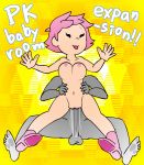 1girl against_floor animated battle_background black_eyes bottomless bouncing_breasts breasts bulge doggy_position earthbound from_behind from_below gif imprint kumatora minus8 mother_3 nintendo penis pink_hair sex stomach_bulge tagme tongue_out trippy_background vaginal