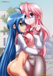  2_girls blue_hair glasses izumi_konata lucky_star palcomix pink_hair takara_miyuki yuri yuri_haven 