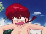 3girls 90s angry anime beach black_eyes bouncing_breasts braid braided_hair breasts clenched_hand closed_eyes covering_breasts embarrassed female_focus female_only gif looking_at_breasts looking_down nipples open_mouth outside palm_tree pants ranko ranma_1/2 ranma_saotome red_hair redhead shampoo_(ranma_1/2) shocked tagme talking tongue topless tree ukyo_kuonji wide_eyed