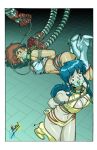 2girls bondage cleavage cleave_gag collar dirty_pair gag kei_(dirty_pair) leash nomad_(artist) robot yuri_(dirty_pair)