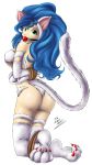 1girl ball_gag blue_hair bondage bound_feet bound_wrists capcom cat_girl dakuroihoshi darkstalkers felicia felicia_(darkstalkers) female_only rope rope_bondage tail