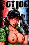  big_breasts breasts comic_cover g.i._joe garrett_blair gun hat lady_jaye looking_at_viewer open_shirt 