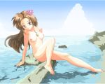  beach brown_hair hair_flower link&#039;s_awakening marin_(legend_of_zelda) necklace nintendo nude ocean solo tansoku102cm the_legend_of_zelda 